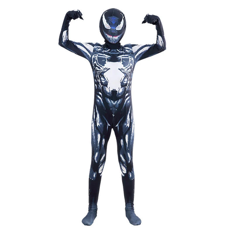 Kids Superhero Costume One-Piece Stretch Hooded Jumpsuit