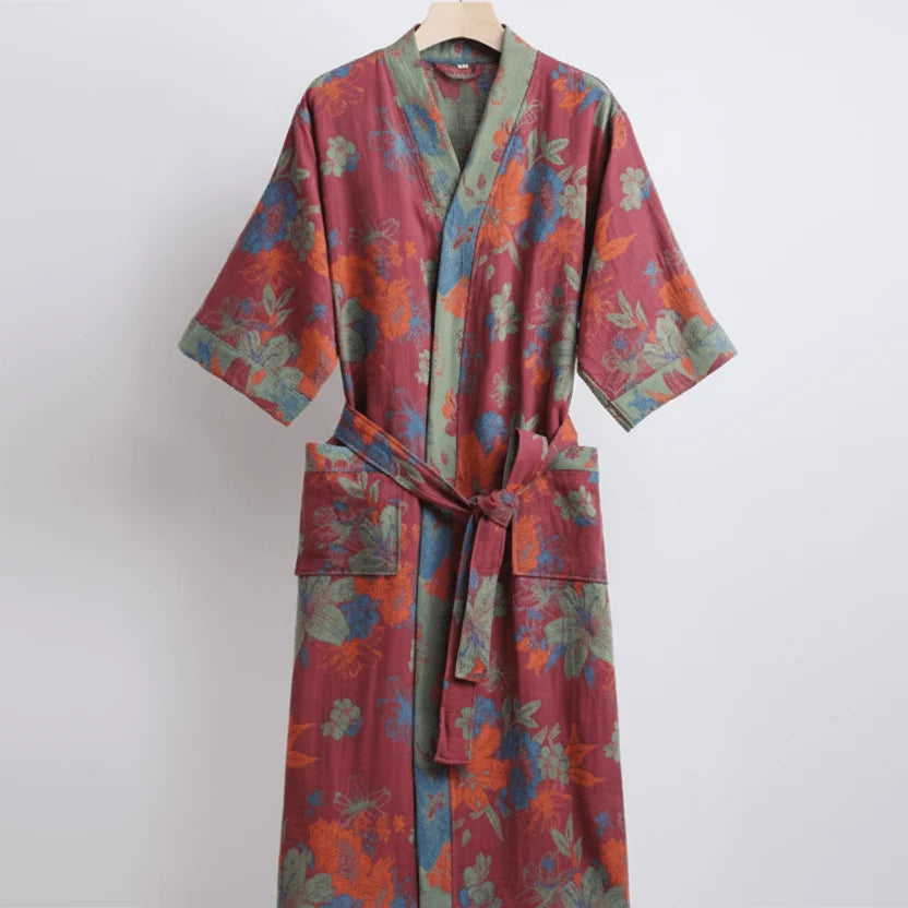 Kimono Bathrobe Organic Cotton Gauze Lightweight Breathable