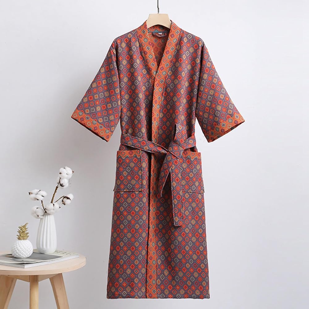Kimono Bathrobe Organic Cotton Reversible Two-Tone Design