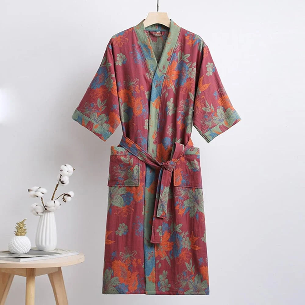 Kimono Bathrobe Organic Cotton Reversible Two-Tone Design