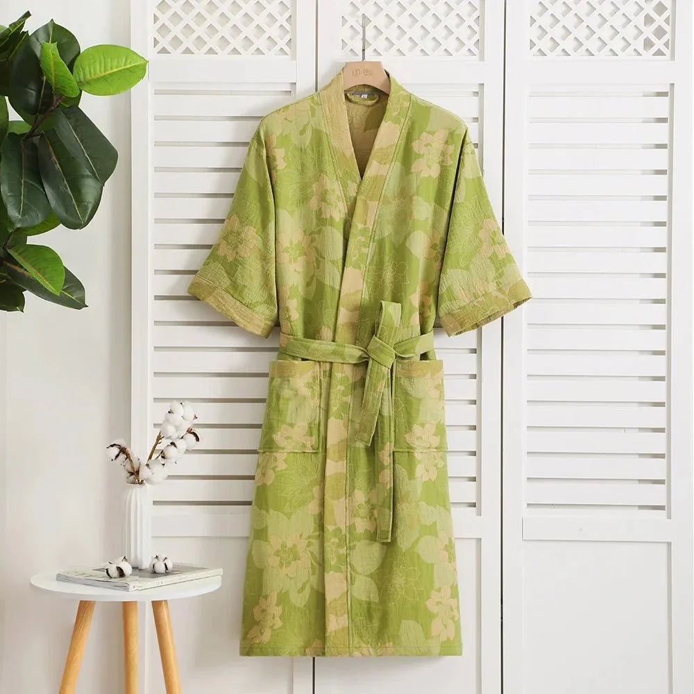 Kimono Bathrobe Organic Cotton Reversible Two-Tone Design