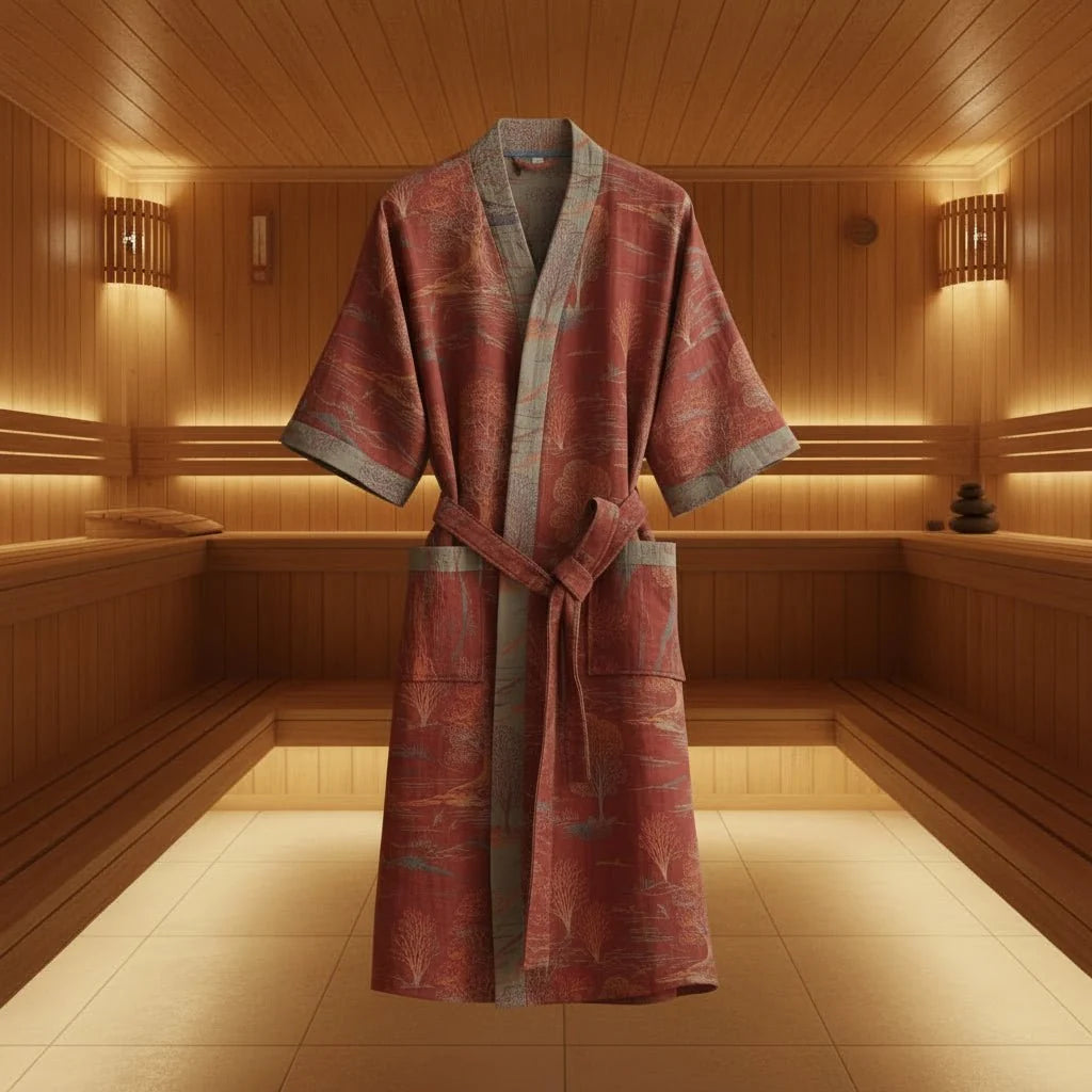 Kimono Bathrobe Organic Cotton Reversible Two-Tone Design