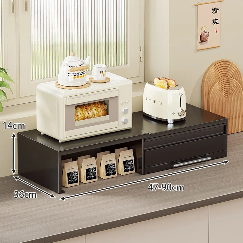 Kitchen Appliance Organizer Adjustable Pull-Out Platform With Storage Drawer