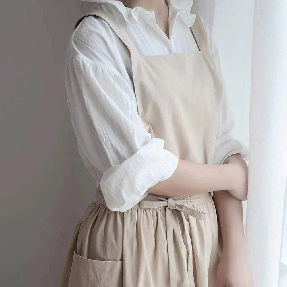 Kitchen Apron Cotton Integrated Storage Pockets One Size Fit