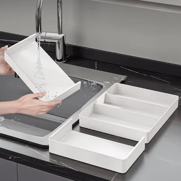 Kitchen Drawer Organizer Adjustable Compartments Durable Plastic
