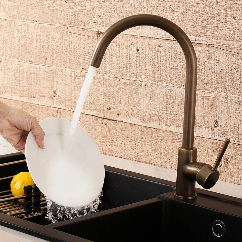 Kitchen Faucet Antique Brass 360° Swivel Spout Single Handle