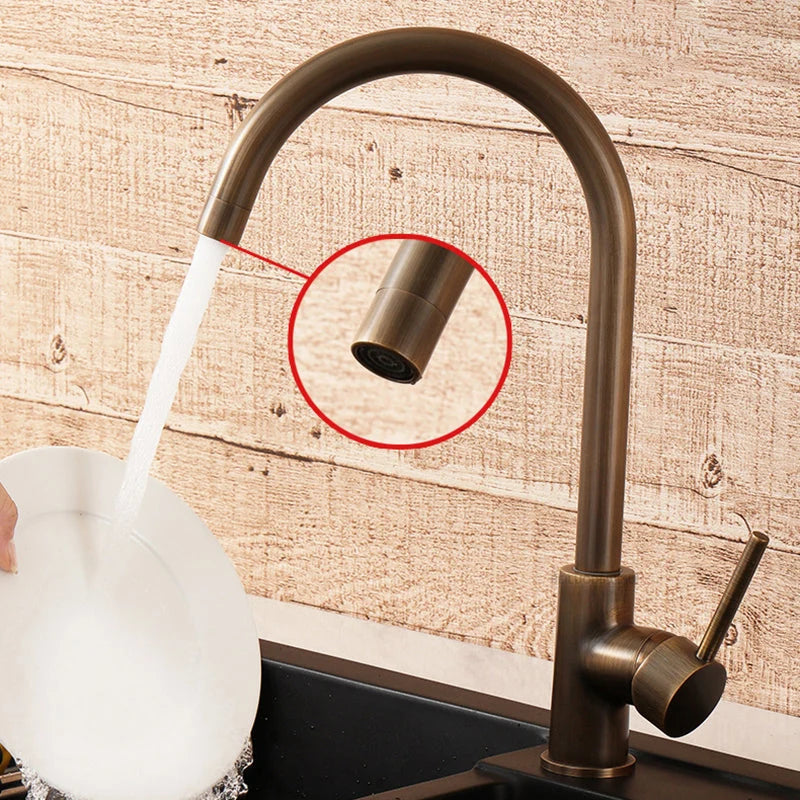 Kitchen Faucet Antique Brass 360° Swivel Spout Single Handle
