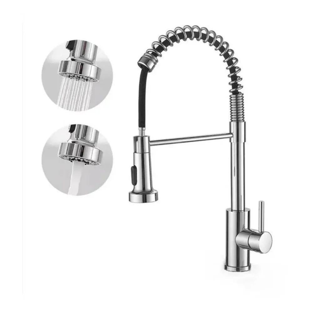 Kitchen Faucet Pull-Out Spray Head Dual-Swivel Spout Hot And Cold Mixer