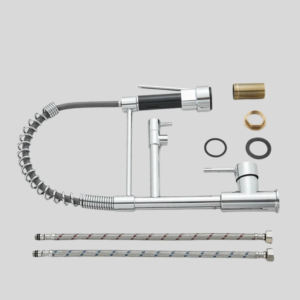 Kitchen Faucet Pull-Out Spray Head Dual-Swivel Spout Hot And Cold Mixer