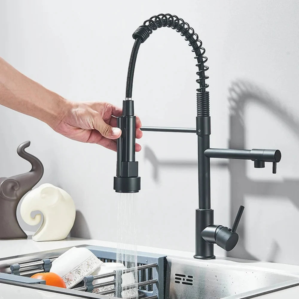 Kitchen Faucet Pull-Out Spray Head Dual-Swivel Spout Hot And Cold Mixer