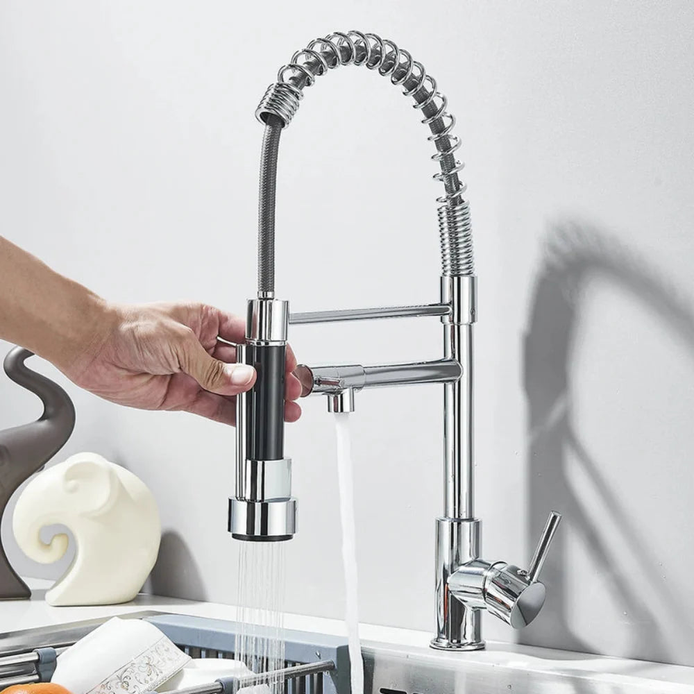 Kitchen Faucet Pull-Out Spray Head Dual-Swivel Spout Hot And Cold Mixer