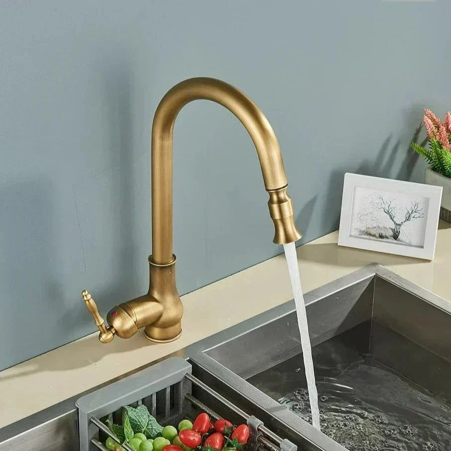 Kitchen Faucet Pull-Out Spray Head Solid Brass Antique Bronze Finish