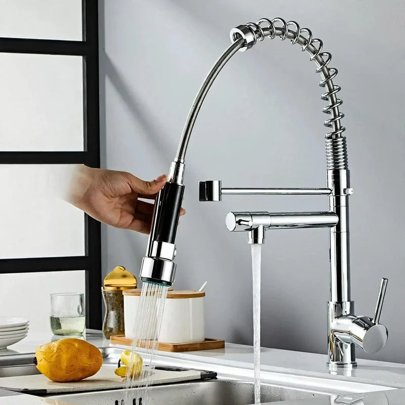 Kitchen Faucet Pull-Out Sprayer Stainless Steel Single-Lever Handle