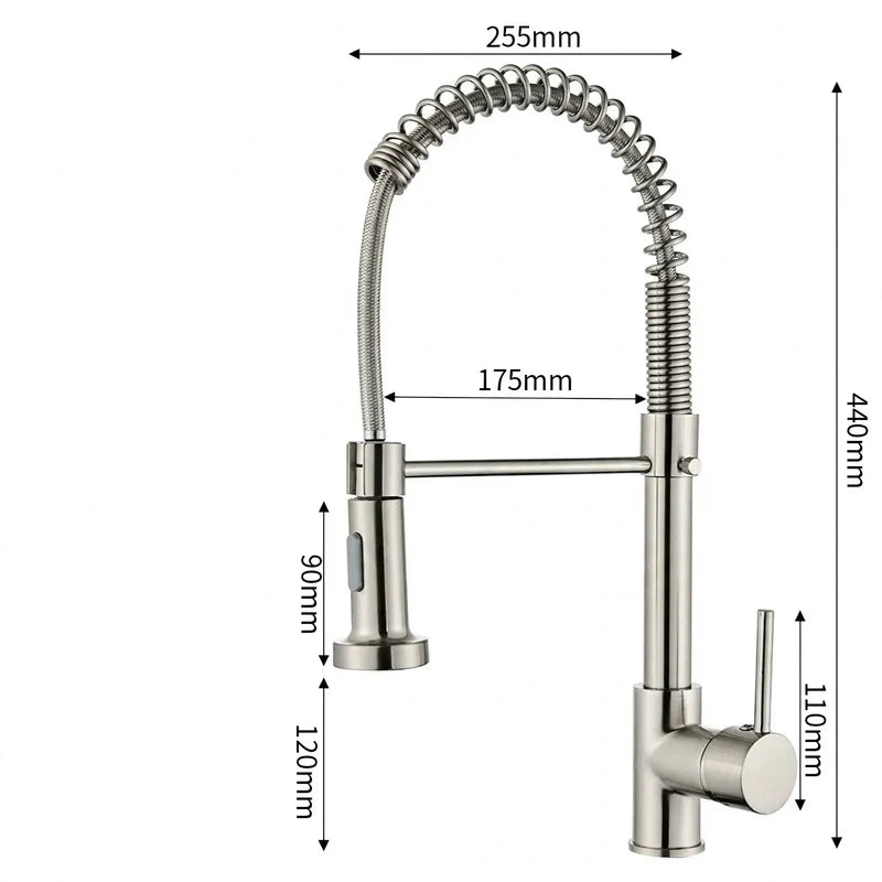 Kitchen Faucet Pull-Out Sprayer Stainless Steel Single-Lever Handle