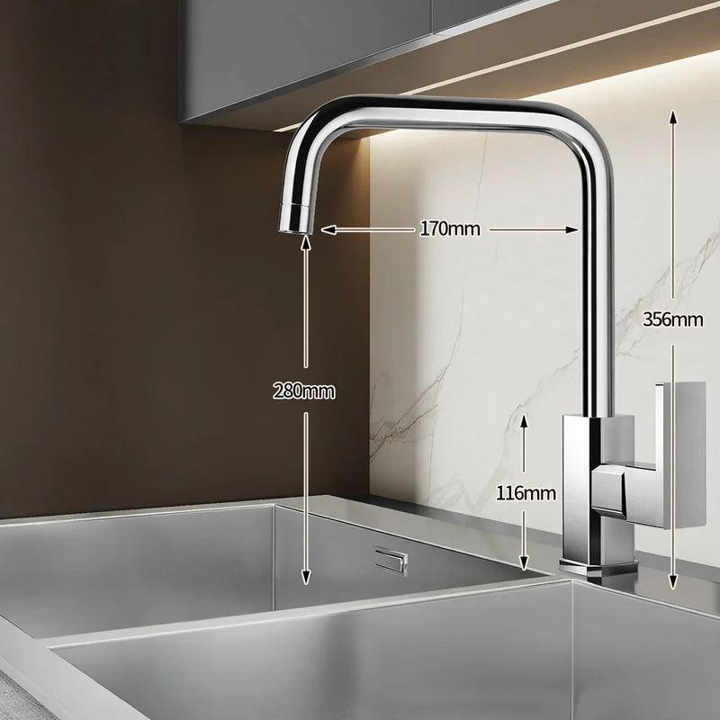 Kitchen Faucet Stainless Steel High-Arch Spout Ceramic Valve