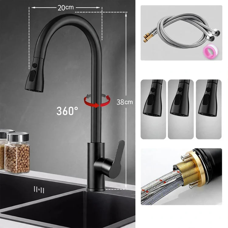Kitchen Faucet Stainless Steel Pull-Out Sprayer High-Arc Design