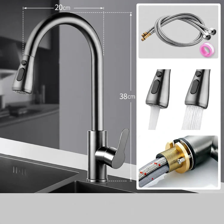 Kitchen Faucet Stainless Steel Pull-Out Sprayer High-Arc Design