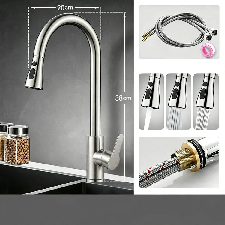 Kitchen Faucet Stainless Steel Pull-Out Sprayer High-Arc Design