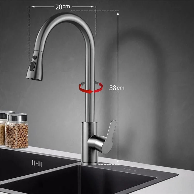 Kitchen Faucet Stainless Steel Pull-Out Sprayer High-Arc Design