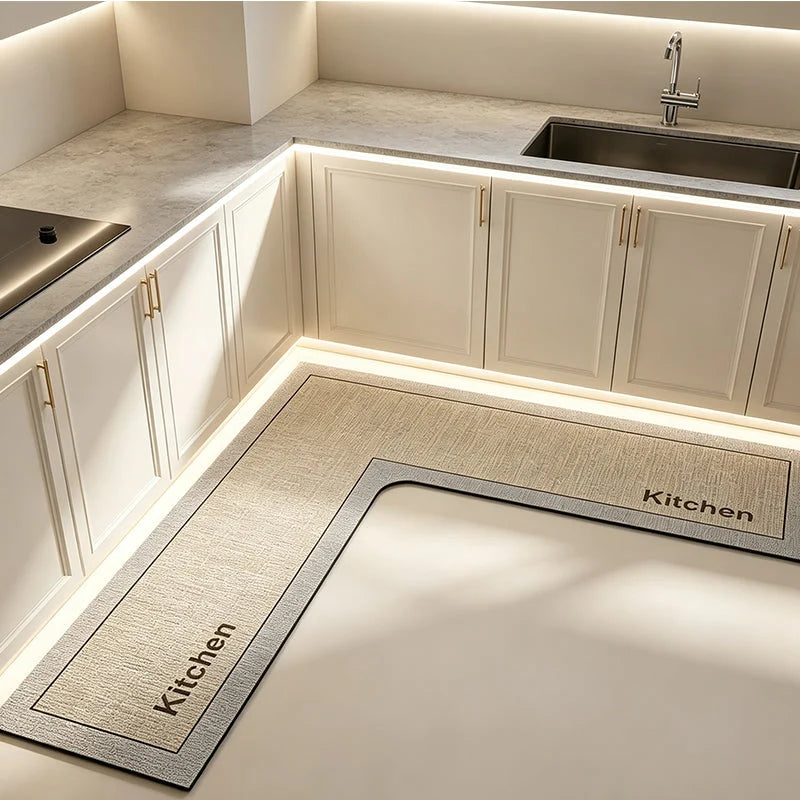 Kitchen Floor Mat L-Shaped Diatomite Absorbent Non-Slip