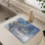Kitchen Mat Marble Print Cushioned Non-Slip