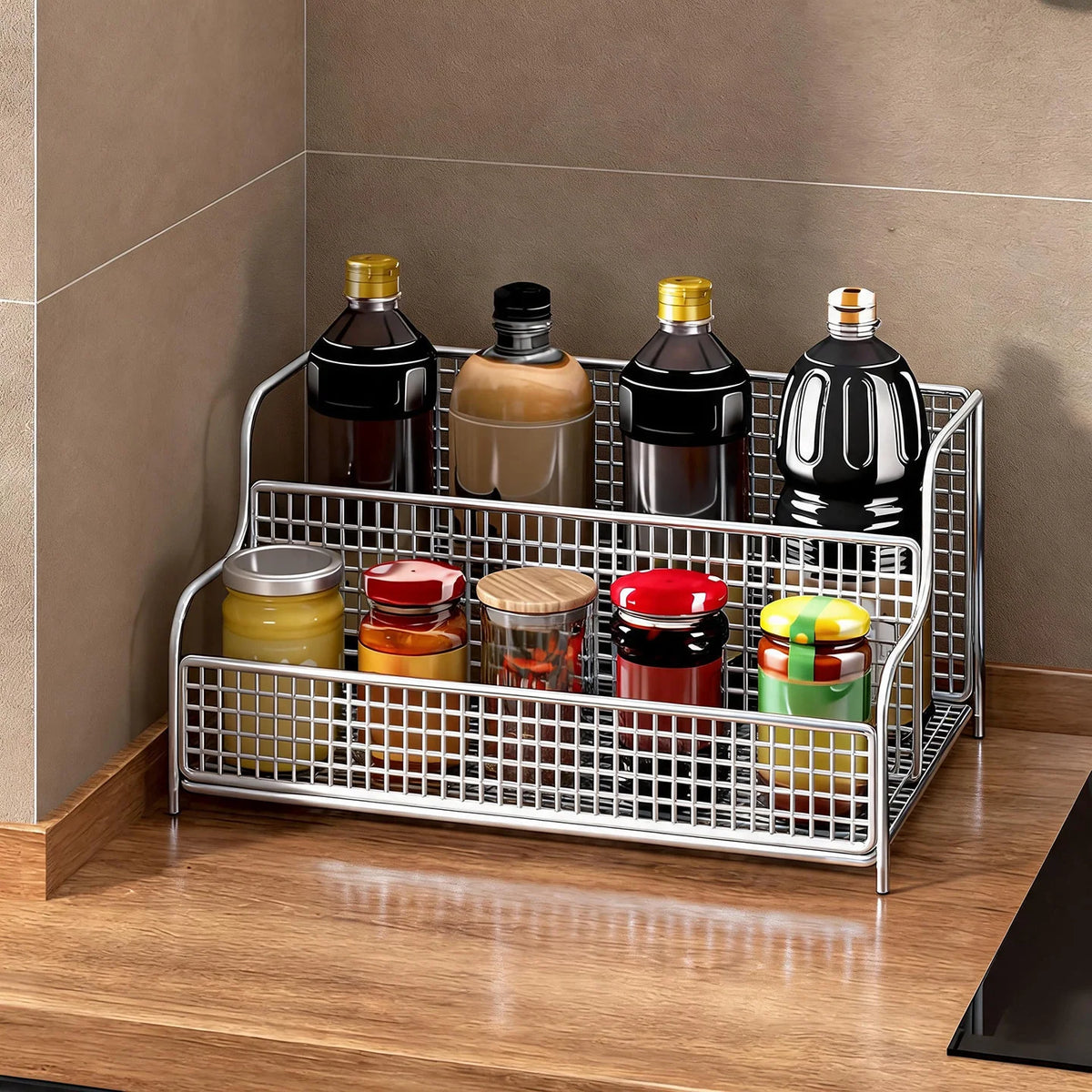 Kitchen Organizer Rack Tiered Rust-Resistant Metal Wire
