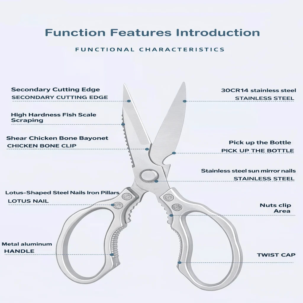 Kitchen Scissors Japanese Stainless Steel Blades Ergonomic Handle