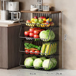 Kitchen Storage Cart Multi-Tier Ventilated Baskets Wood-Look Top
