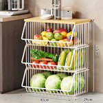 Kitchen Storage Cart Multi-Tier Ventilated Baskets Wood-Look Top