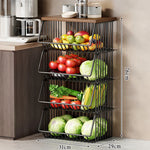 Kitchen Storage Cart Multi-Tier Ventilated Baskets Wood-Look Top