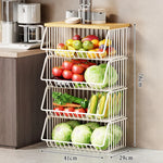 Kitchen Storage Cart Multi-Tier Ventilated Baskets Wood-Look Top