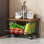 Kitchen Storage Cart Multi-Tier Ventilated Baskets Wood-Look Top