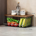 Kitchen Storage Cart Multi-Tier Ventilated Baskets Wood-Look Top