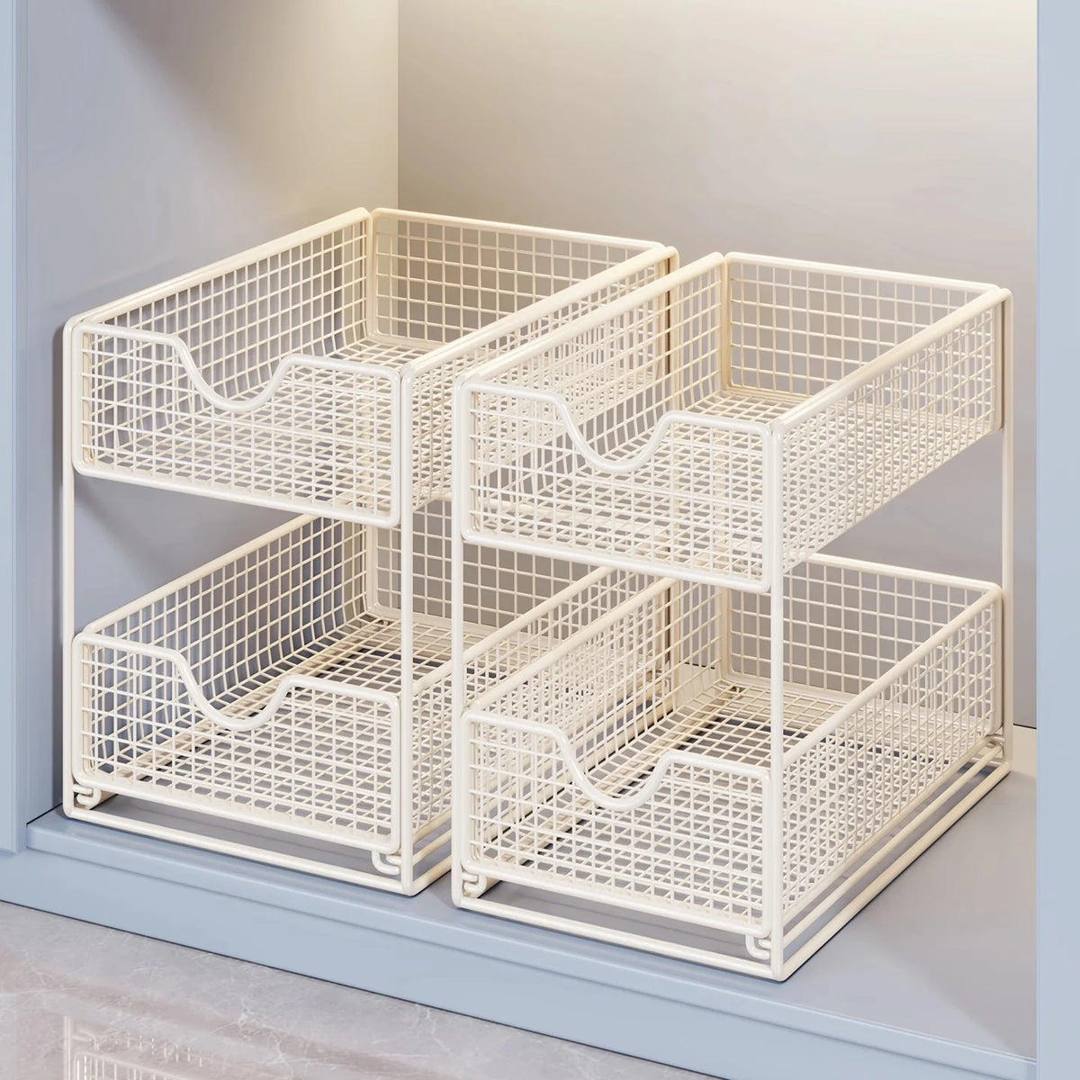 Kitchen Storage Organizer Two-Tier Pull-Out Wire Baskets