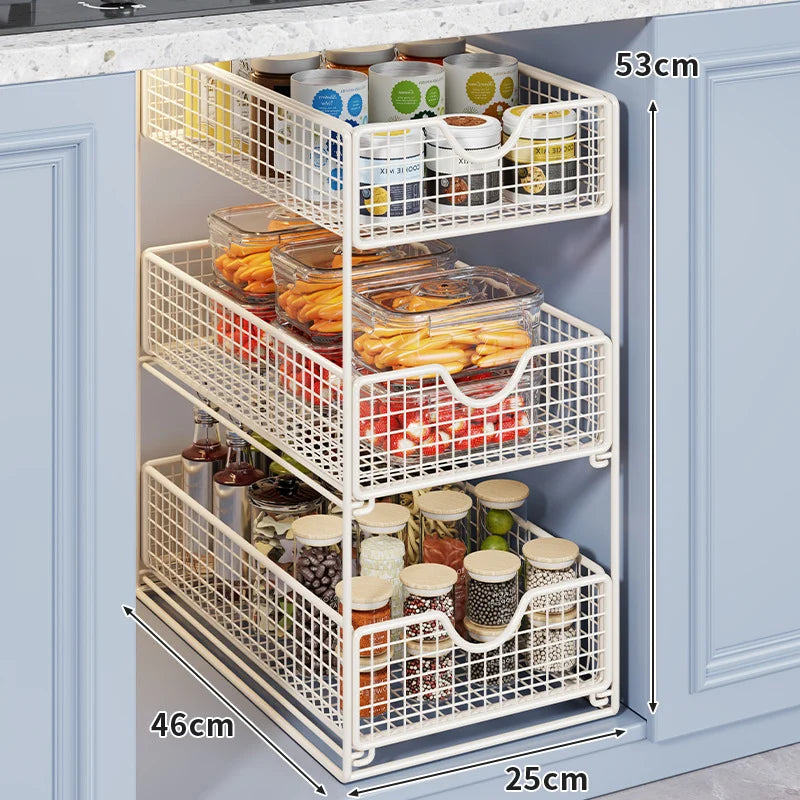 Kitchen Storage Organizer Two-Tier Pull-Out Wire Baskets