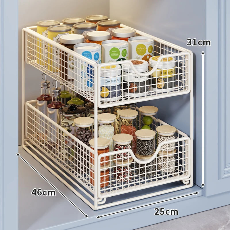 Kitchen Storage Organizer Two-Tier Pull-Out Wire Baskets