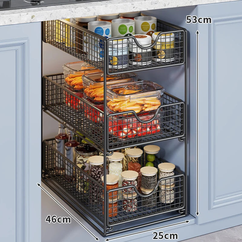 Kitchen Storage Organizer Two-Tier Pull-Out Wire Baskets