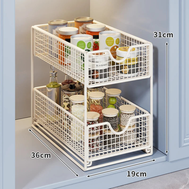 Kitchen Storage Organizer Two-Tier Pull-Out Wire Baskets