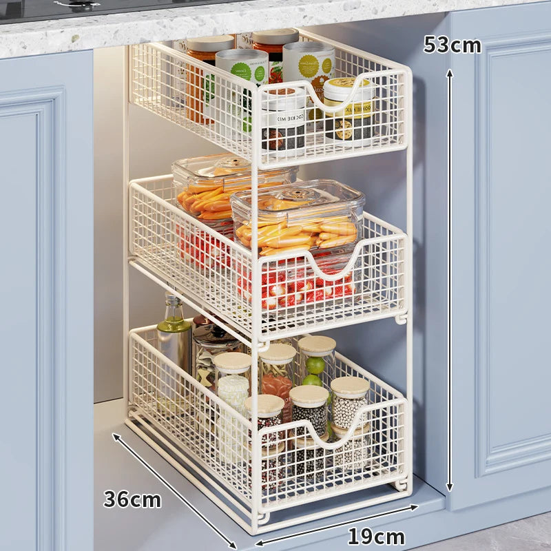 Kitchen Storage Organizer Two-Tier Pull-Out Wire Baskets