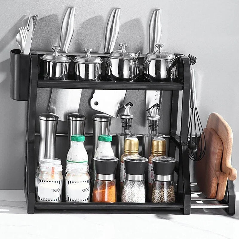 Kitchen Storage Rack Stainless Steel Two-Tier with Drainage Design