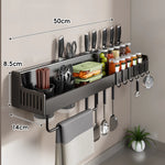 Kitchen Storage Rail Wall-Mounted Stainless Steel Knife Slots Spice Shelf & Hooks