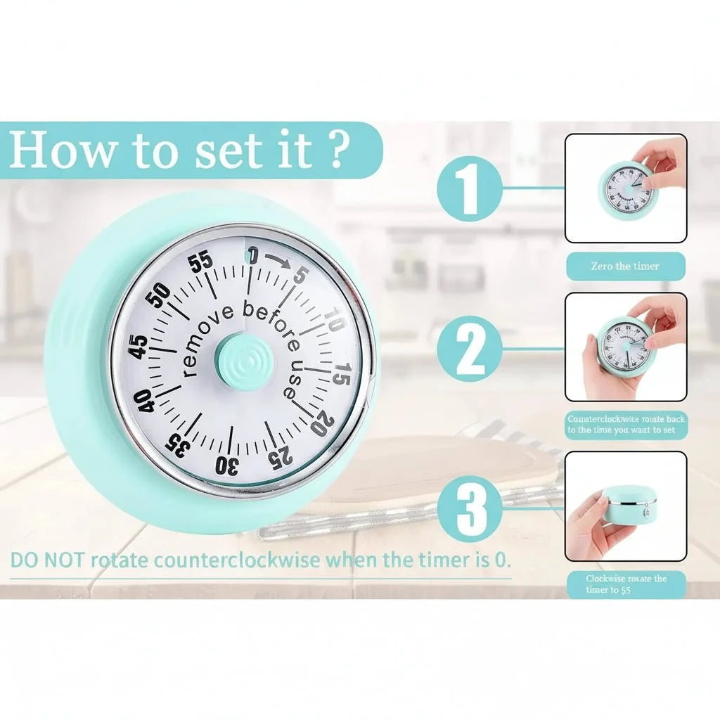 Kitchen Timer Magnetic Back Loud Alarm Clear Display 60-Minute Timer