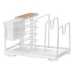 Kitchen Utensil Holder Multi-Compartment with Removable Drain Tray & Lid Rest