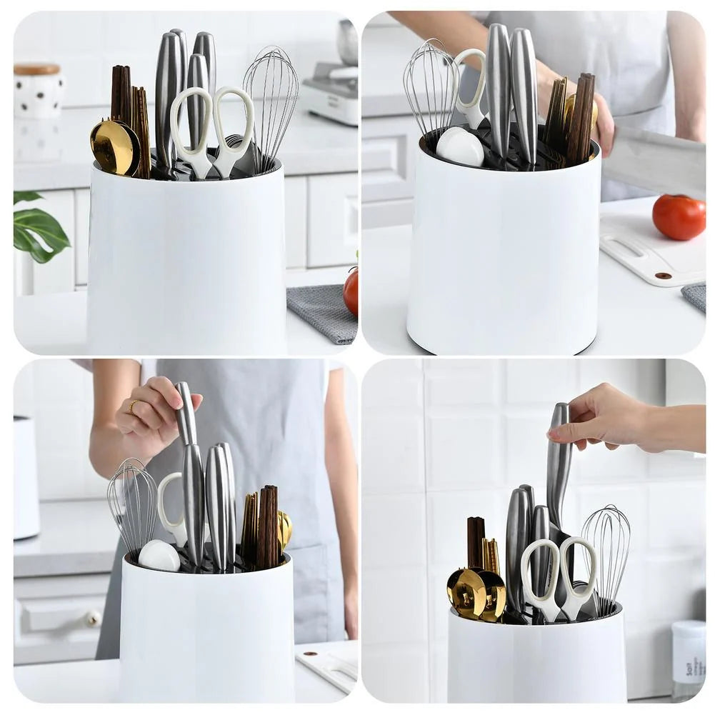 Kitchen Utensil Holder Rotating Multi-Compartment Holds 15+ Utensils