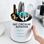Kitchen Utensil Holder Rotating Multi-Compartment Holds 15+ Utensils