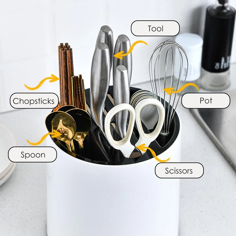 Kitchen Utensil Holder Rotating Multi-Compartment Holds 15+ Utensils