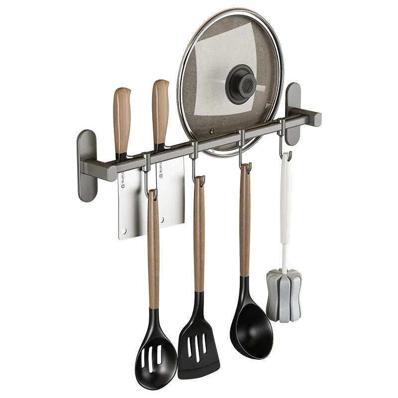Kitchen Utensil Hook Rail Stainless Steel No-Drill Mounting Multiple Hooks