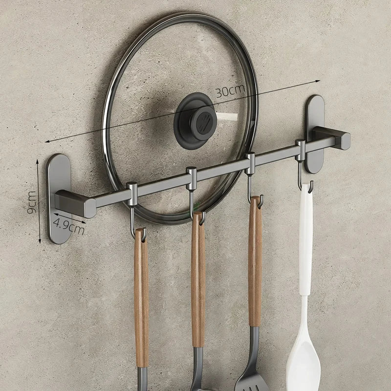 Kitchen Utensil Hook Rail Stainless Steel No-Drill Mounting Multiple Hooks