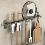 Kitchen Utensil Hook Rail Stainless Steel No-Drill Mounting Multiple Hooks