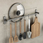 Kitchen Utensil Hook Rail Stainless Steel No-Drill Mounting Multiple Hooks